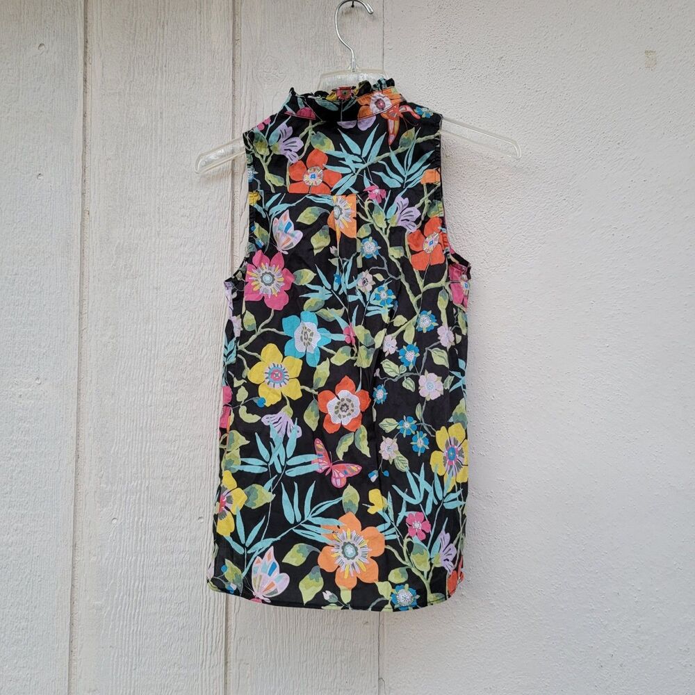 J Crew X Liberty Fabric Black Floral sleeveless top Wmns sz 2 - Picture 2 of 4